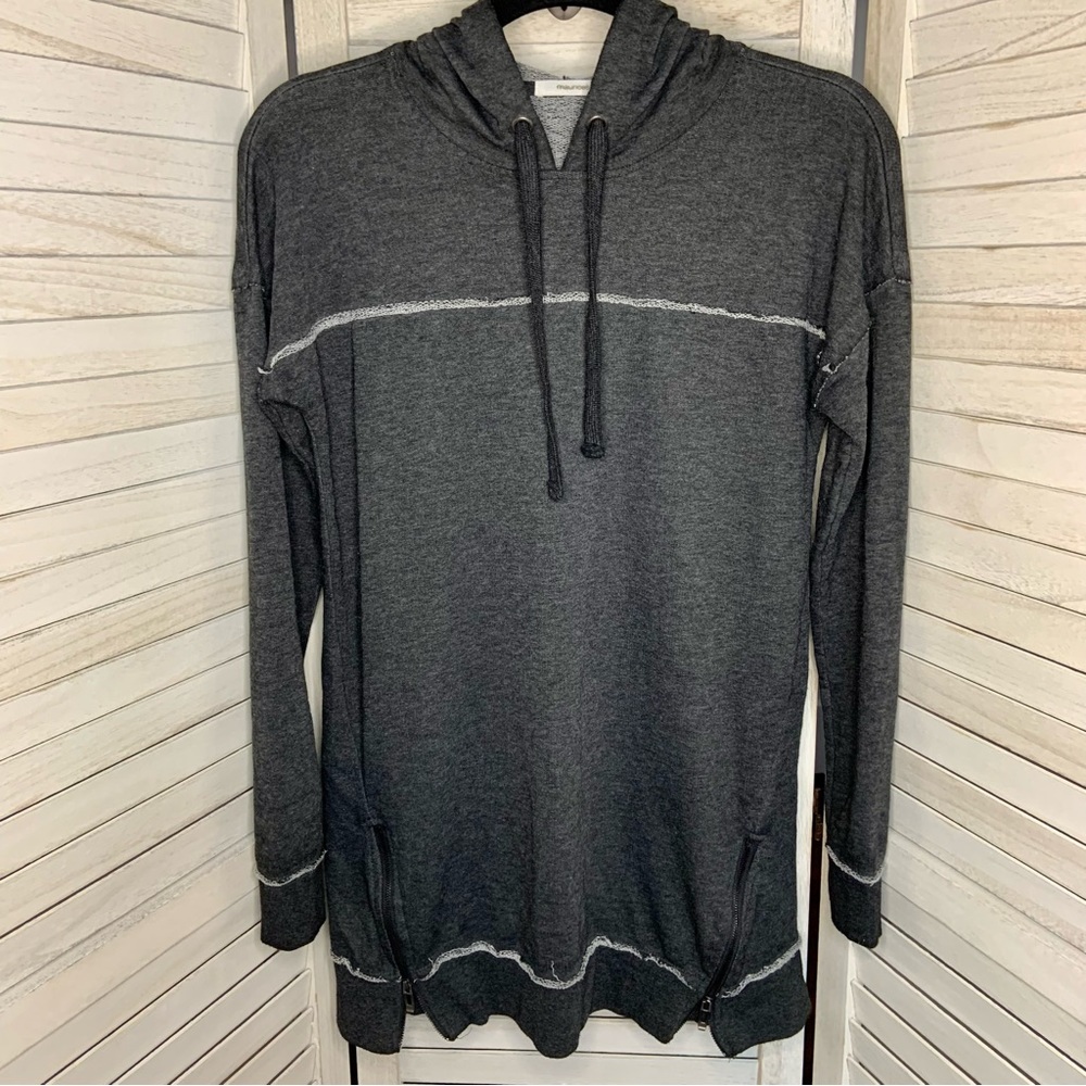 Maurices Gray Terry Cloth Long Sleeve Hooded Shirt Dress Side Zip Detail